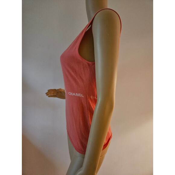 Cute Chanel Coral pink Logo Printed Sleeveless Top M sz - Picture 8 of 13